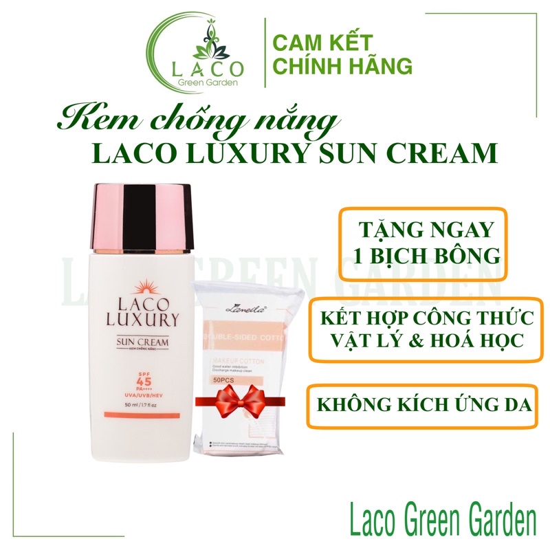 Kem Chống Nắng Vật Lý Và Hoá Học LACO LUXURY SUN CREAM 50ml SPF 45 và PA++++ Kiềm Dầu, Không Trôi Khi Gặp Nước