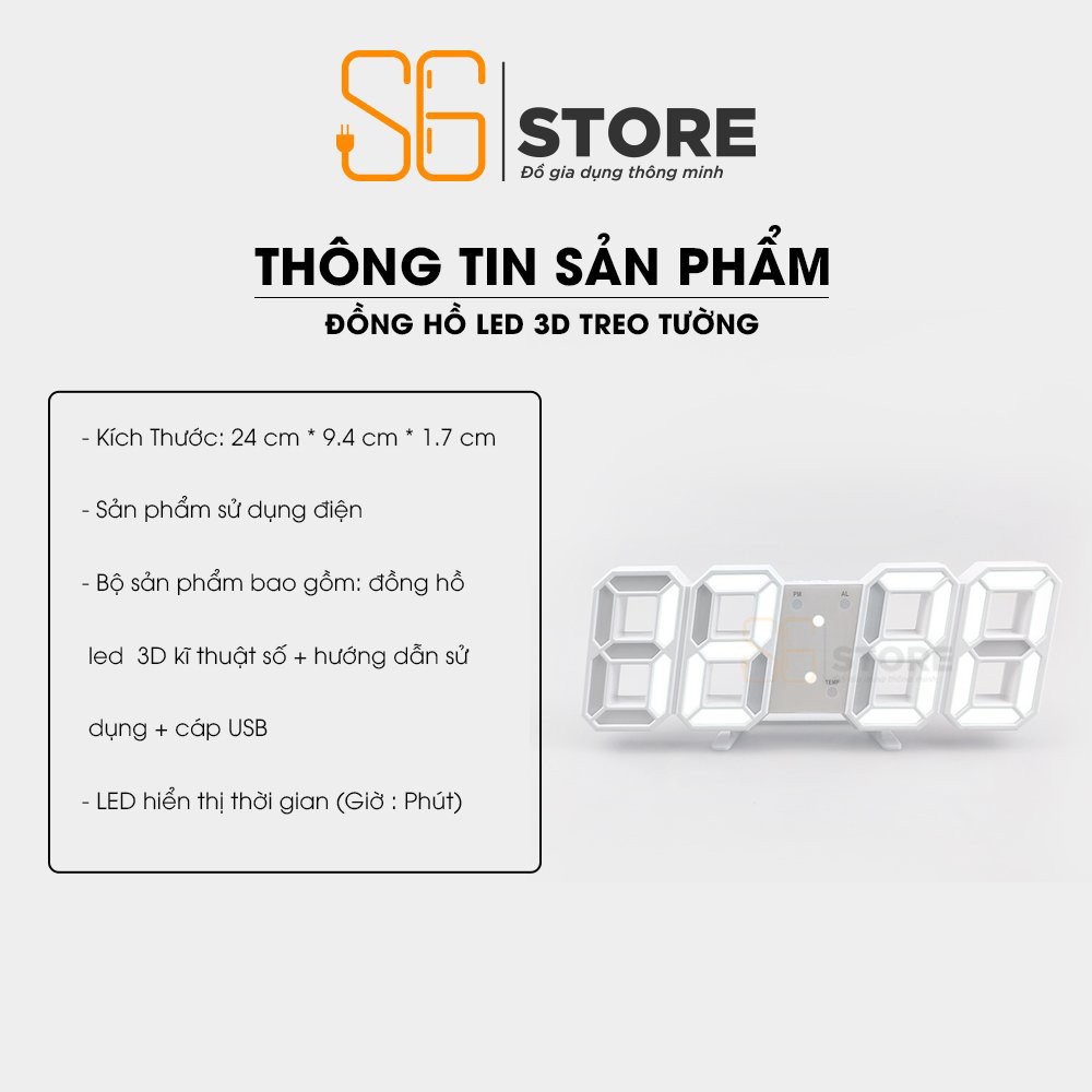 Đồng hồ led 3d phát sáng S6 điện tử treo tường decor để bàn trang trí cho phòng khách phòng ngủ đẹp cao cấp