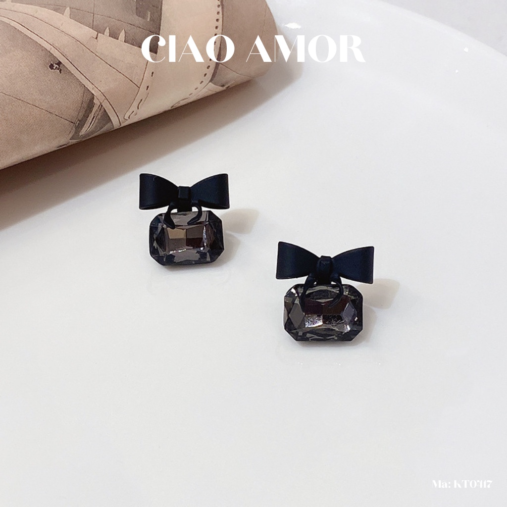 KT0417-Khuyên tai nữ, Bông tai nữ nơ đen cá tính tiểu thư Trang sức Ciao Amor