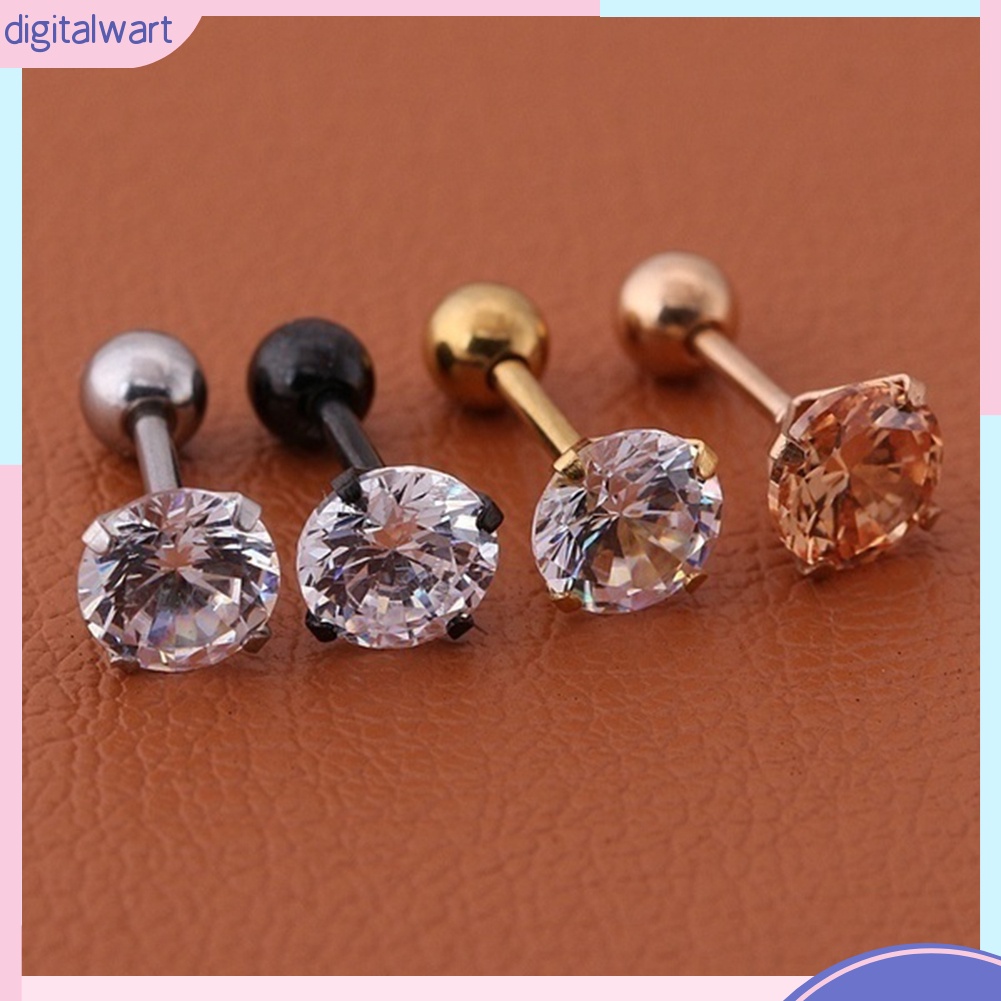Bông tai thép titan đính đá zircon thời trang cho nam nữ