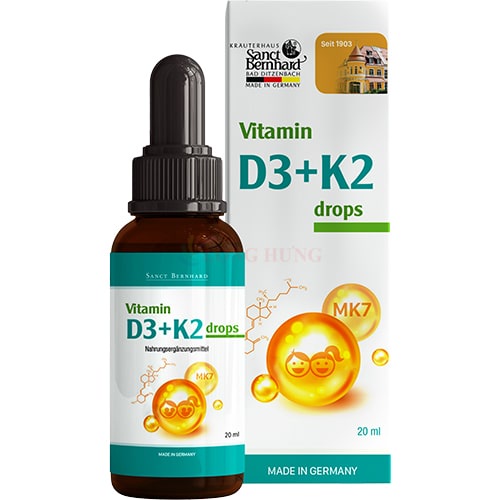 Vitamin dạng giọt Sanct Bernhard D3 + K2 Drops hỗ trợ hấp thu canxi