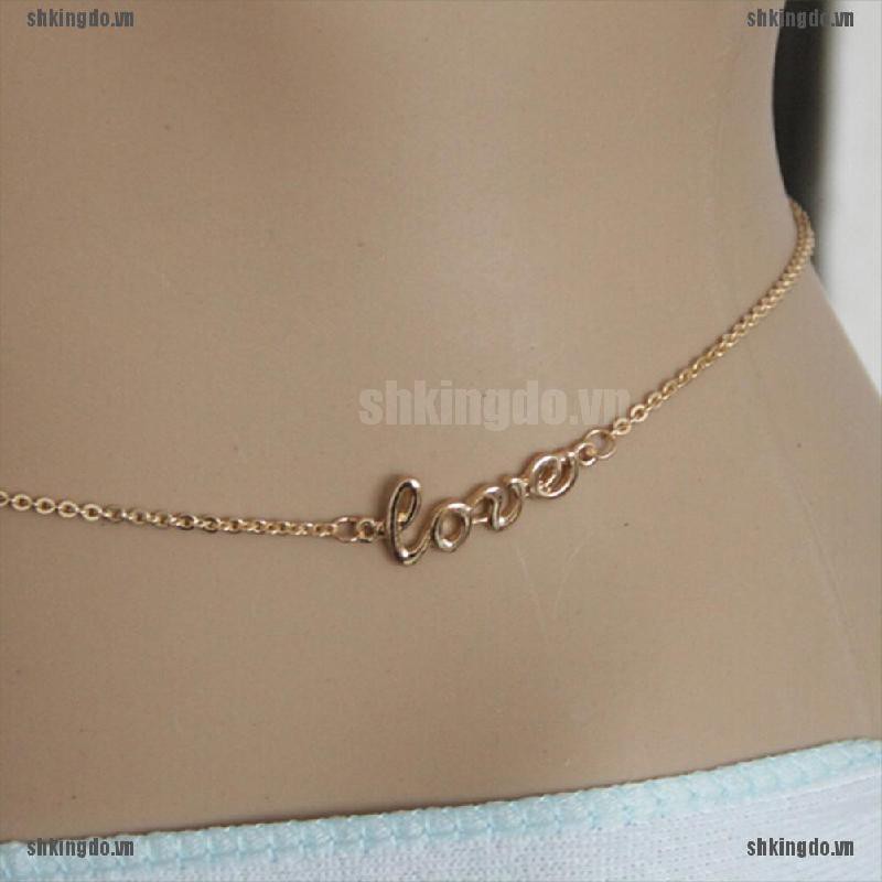 SKINDO 18K Gold Love Letter Belly Waist Chain Belt Women Beach Summer Body Navel