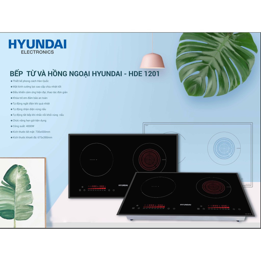 Bếp Đôi: Bếp Từ- Bếp Hồng Ngoại Hyundai HDE 1201. Bảo hành 12 tháng.