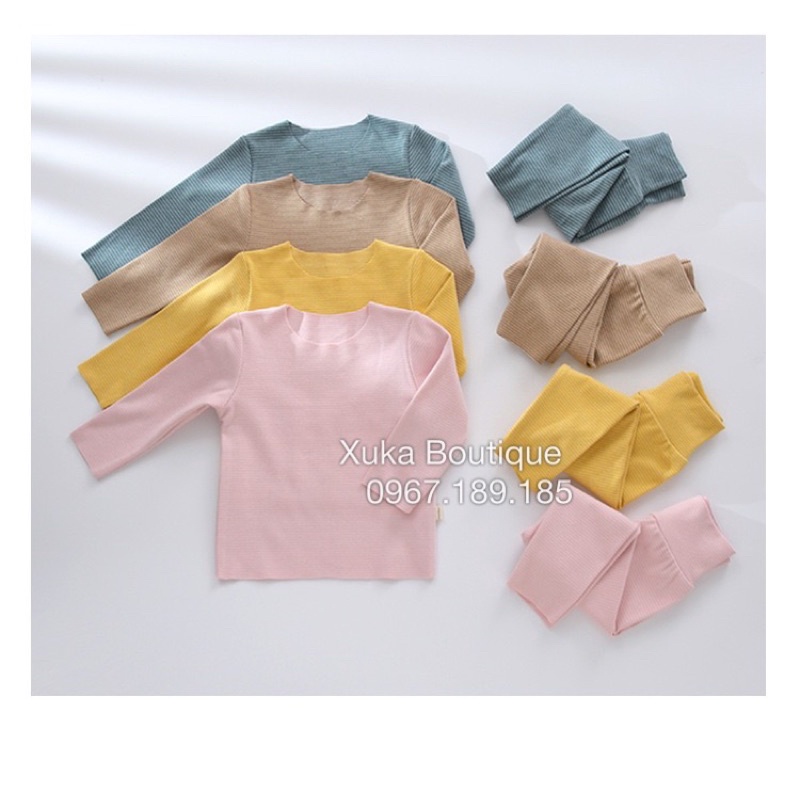 Bộ Mặc Nhà Giữ Nhiệt Cạp Cao Bé Trai Bé Gái - Xuka Boutique - Bộ Quần Áo Dài Tay Nỉ Nhung Thu Đông Cho Bé 9M đến 4Y