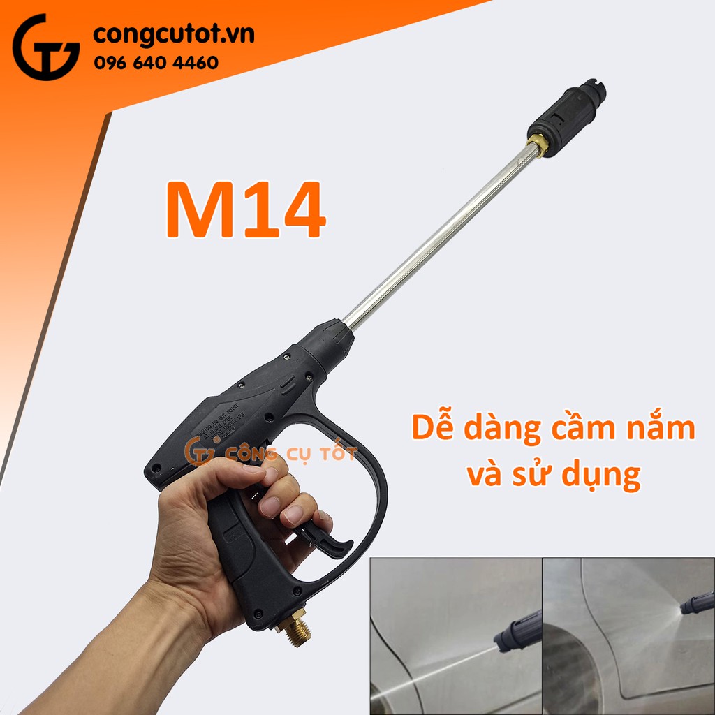 Súng rửa xe áp lực 3000psi mỏ vịt chỉnh tia dài 53cm ren ngoài nhỏ M14