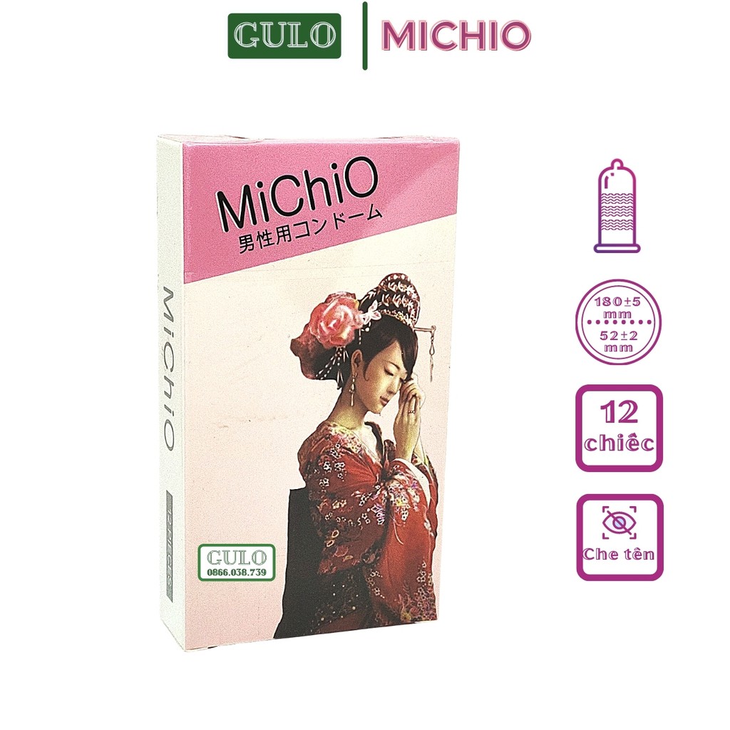 Bao Cao Su Siêu Mỏng MiChiO Gân Gai nhiều gel khử mùi tối đa hương thơm nhẹ Hộp 12 Chiếc