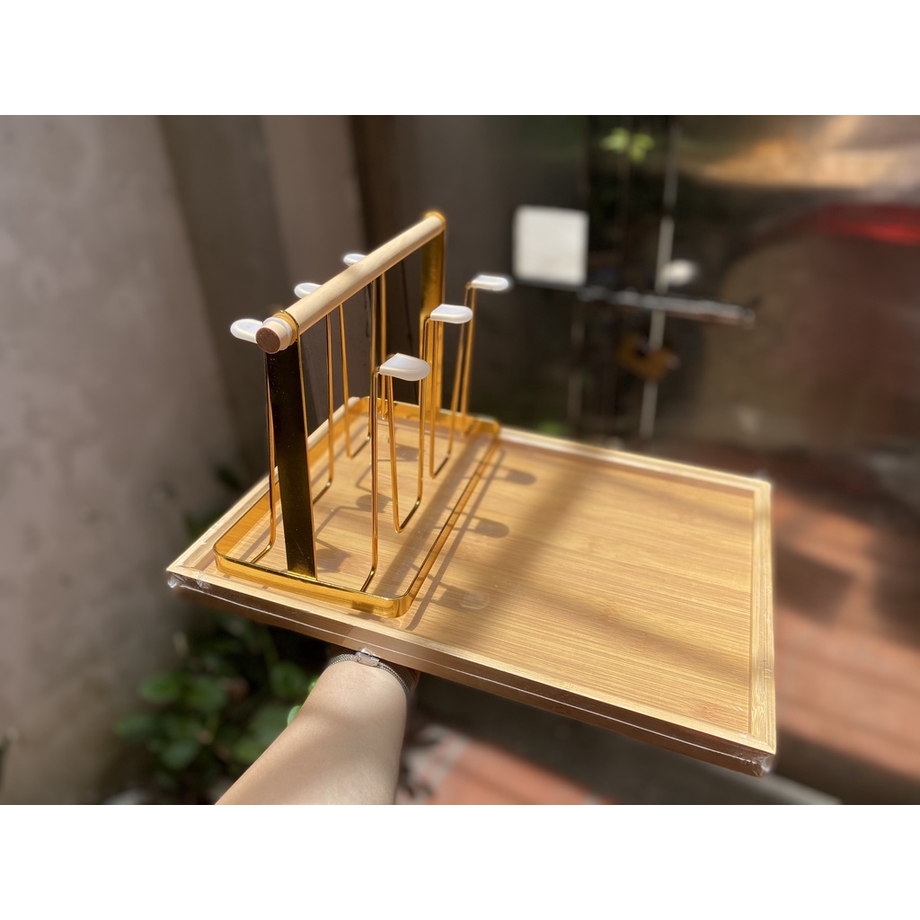 (SẴN) Giá úp cốc kèm khay gỗ tre, giá úp ly kèm khay gỗ tiện lợi | BigBuy360 - bigbuy360.vn