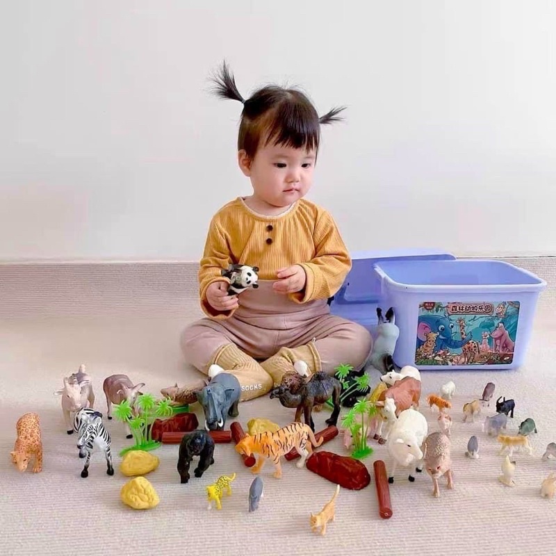 Thùng đồ chơi động vật 58 chi tiết, đồ chơi con vật mô hình thú cho bé