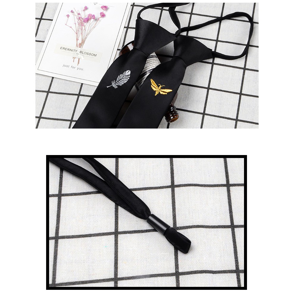 Cà vạt Nam cao cấp bản nhỏ 5cm chất liệu lụa thêu họa tiết, cavat phong cách Hàn Quốc trẻ trung