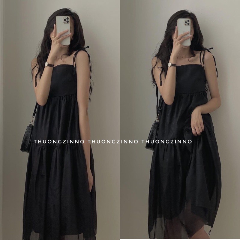 [Ảnh thật/Video]Váy hai dây Lucy buộc nơ vai Hàn Quốc dáng dài Váy hai dây ulzzang | BigBuy360 - bigbuy360.vn