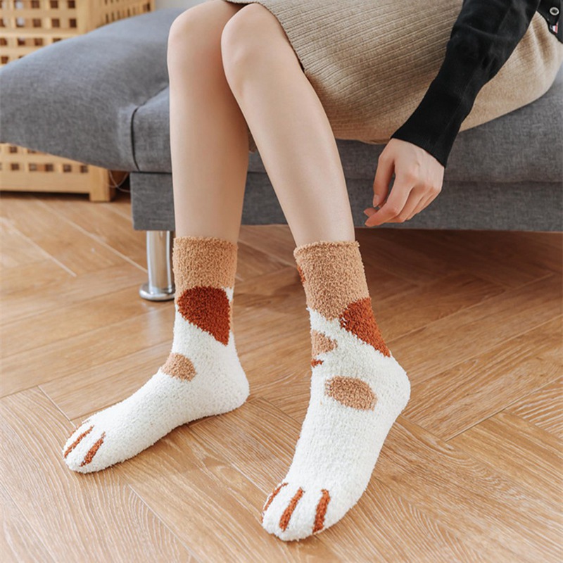 doggtr- Soft Plush Coral Fleece Socks Floor Sleep Socks Cat Claws Winter Women Warm Home