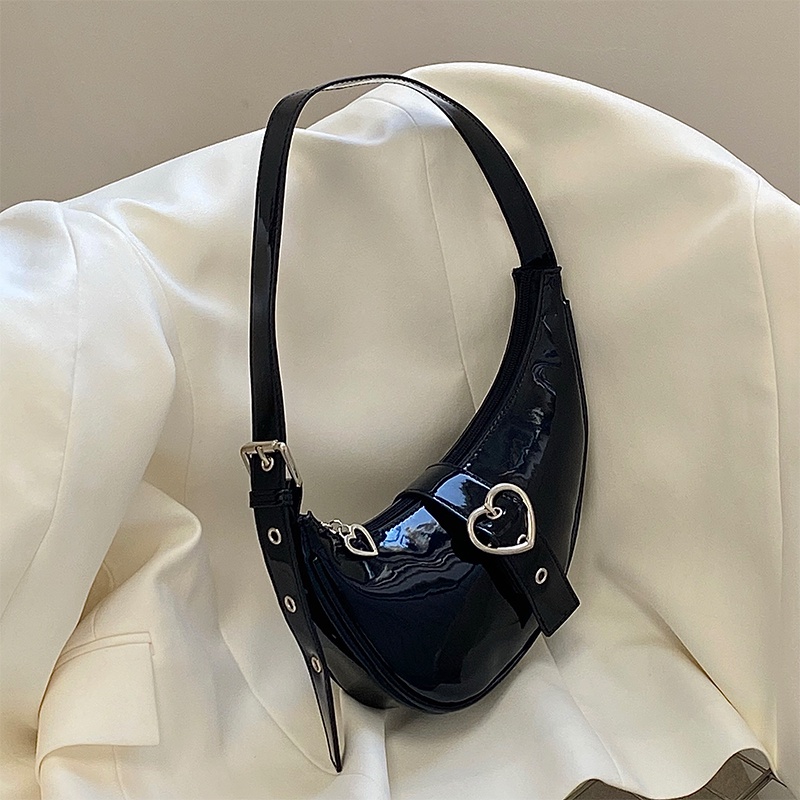 Túi đeo vai IELGY da bóng màu trơn có khóa kéo và khóa cài trái tim thời trang dành cho nữ