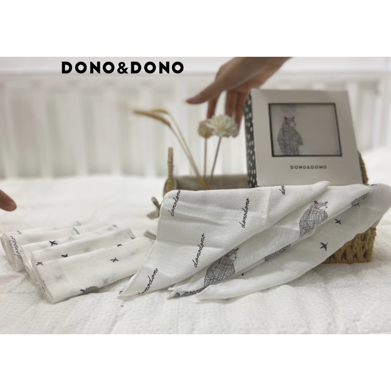 Khăn Sữa Set 10 Chiếc Trộn Họa Tiết DONO&amp;DONO Hàn Quốc Chất Liệu Cotton Tự Nhiên Siêu An Toàn Cho Bé