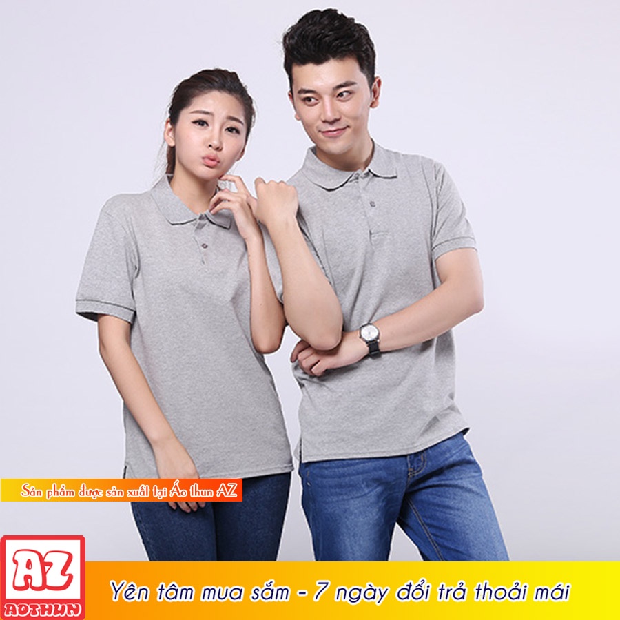 Áo thun nam nữ có cổ  màu xám chuột lợt trơn - Vải Cá sấu Poligan Thái