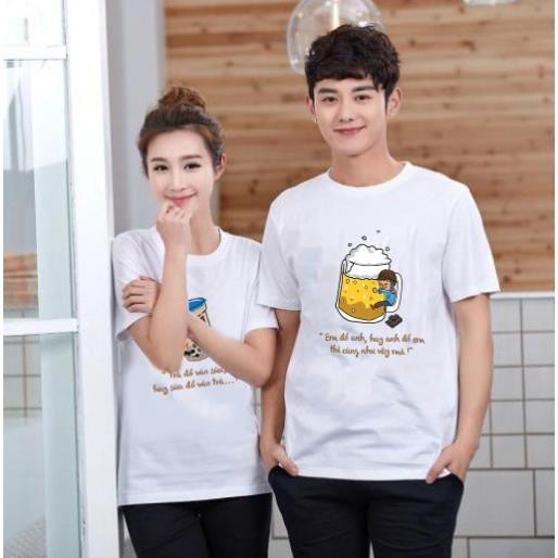 Áo thun đôi nam nữ, áo thun nhóm fom rộng oversize basic tee Trà Sữa Cute Diện Hè màu trắng mặc kèm quần jean