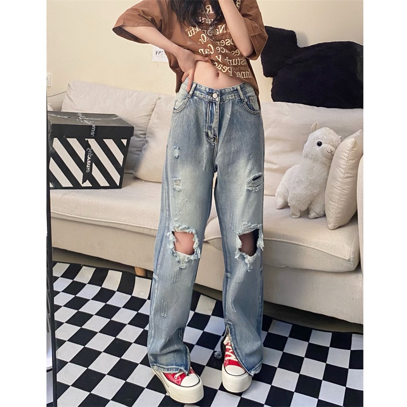 Quần jeans Nữ Dài Lưng Cao Mài Rách Thời Trang Hàn