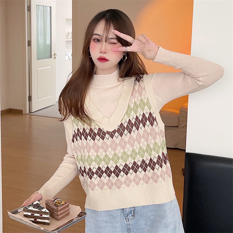 Áo Len Gile Nữ, Áo len Gile  Họa Tiết Kẻ Trám Dáng Ngắn Cá Tinh Trẻ Trung | BigBuy360 - bigbuy360.vn