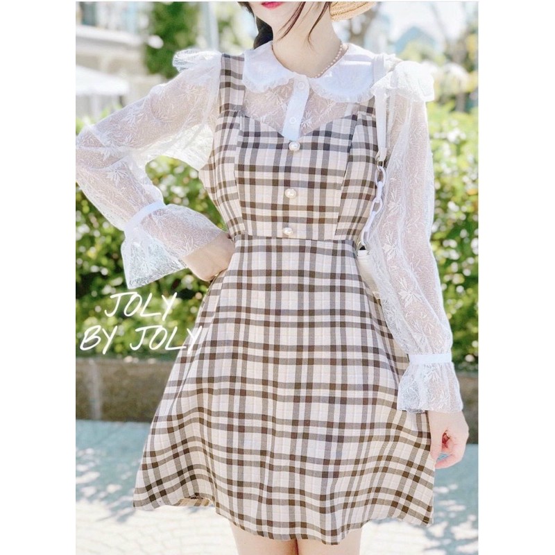 Sét yếm caro sơmi tay loe cực xinh 🥰🥰