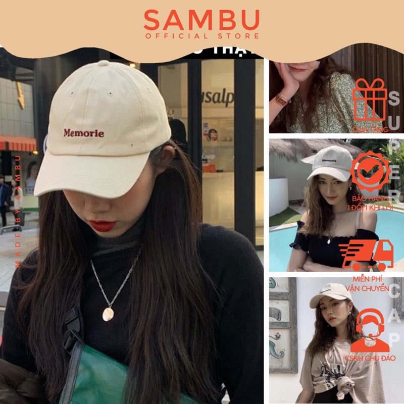 Mũ lưỡi trai thêu chữ Memorie Sambu, Nón kết Hàn Quốc chất liệu kaki phong cách unisex