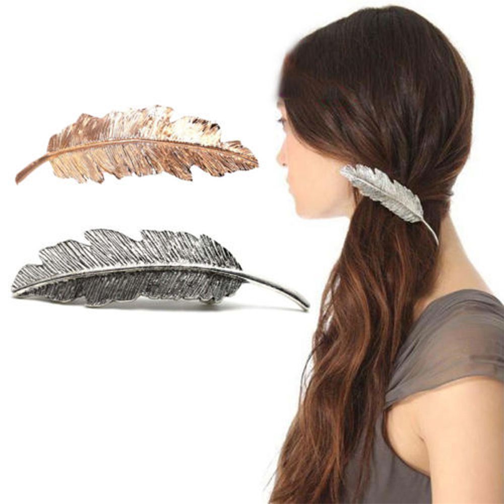 Kẹp tóc màu vàng/bạc hình chiếc lá
