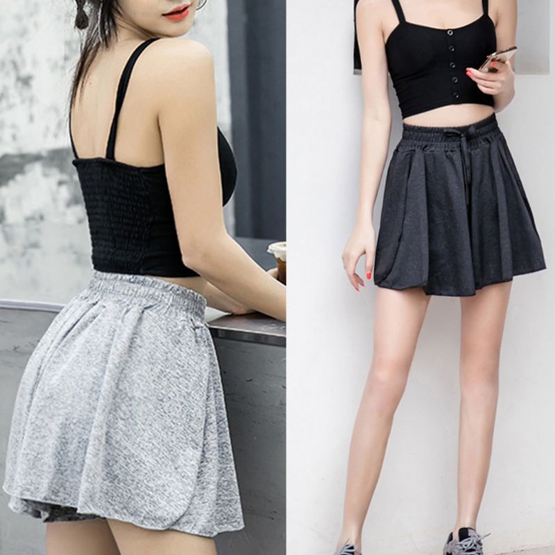 Quần Short Chữ A Ống Rộng Lưng Thun 2 Trong 1 Dùng Tập Thể Thao Dành Cho Nữ