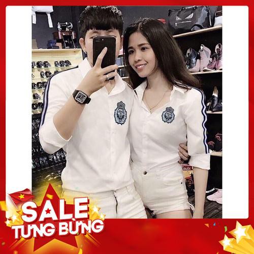 ÁO SƠ MI LỤA, ÁO ĐÔI NAM NỮ HỌA TIẾT CAO CẤP ĐÍNH LOGO -SN03 - Hàng nhập khẩu