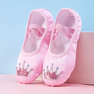 Giày múa ballet vải Satin cao cấp thêu sequin hình vương miện - Màu hồng