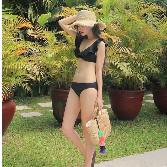 Set đồ bơi thiết kế cổ V màu trơn quyến rũ cho nữ | BigBuy360 - bigbuy360.vn