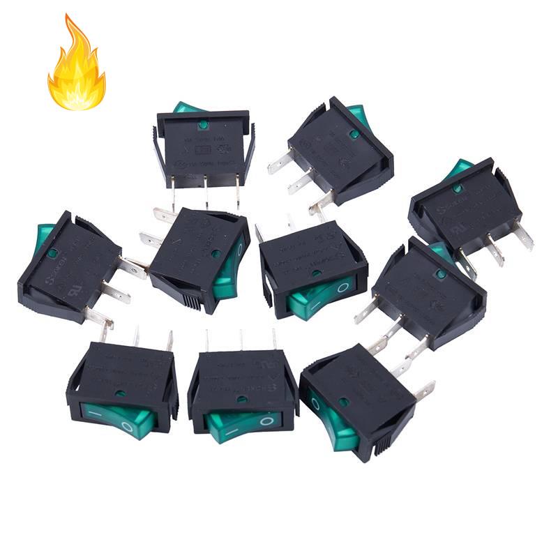 Set 10 công tắc đèn RK1-11 3 chân màu xanh lá / đen tiện dụng