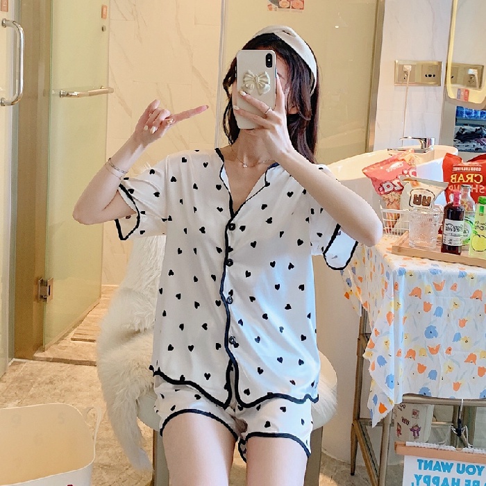 Bộ Đồ Ngủ Tay Ngắn Vải Lụa Satin Thoải Mái Thời Trang Hàn Quốc Cho Nữ