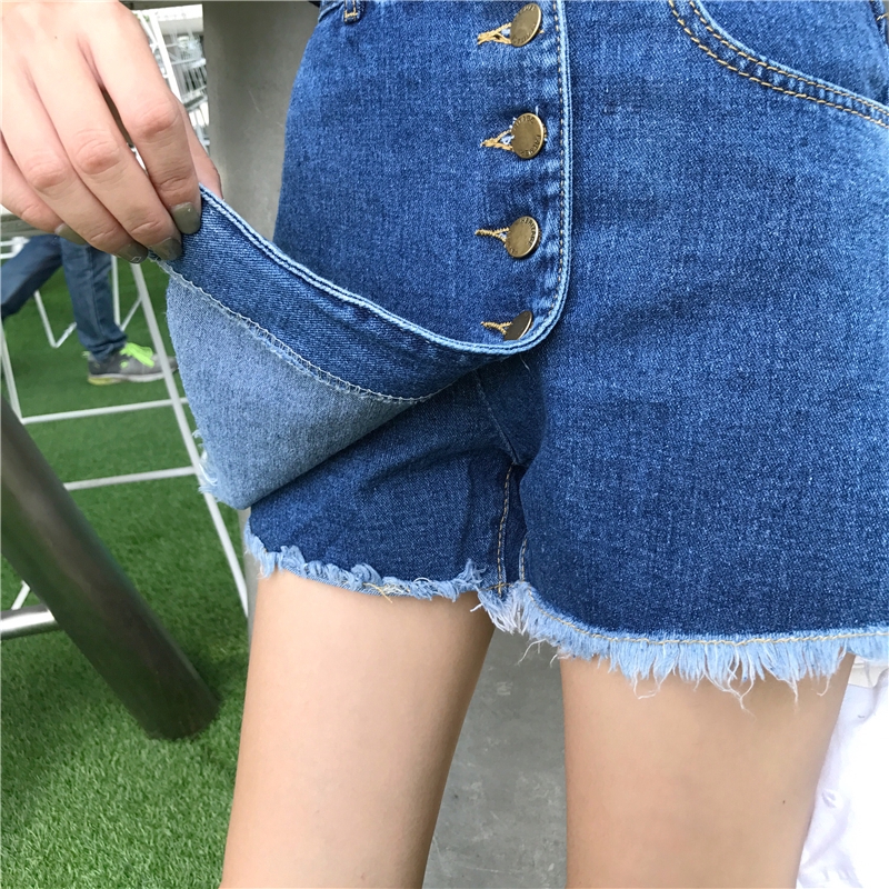 Quần short denim lưng cao phong cách Hàn Quốc cổ điển | BigBuy360 - bigbuy360.vn