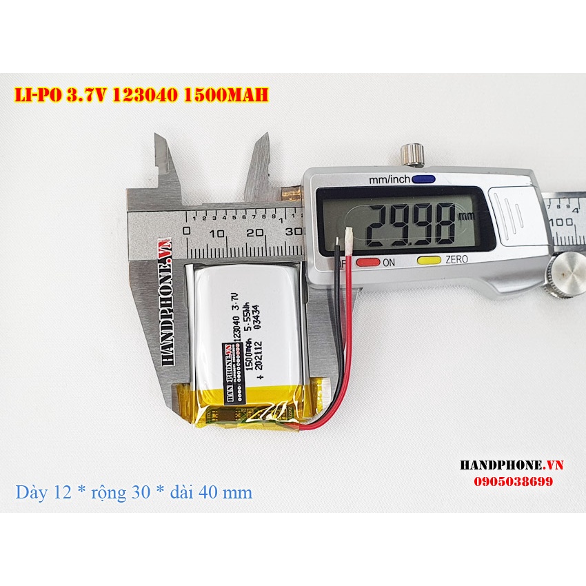 Pin sạc Li-Po 3.7V 1500mAh 123040  cho Loa Bluetooth, Camera Hành Trình, Khoá Vân Tay, Chuột Máy Tính