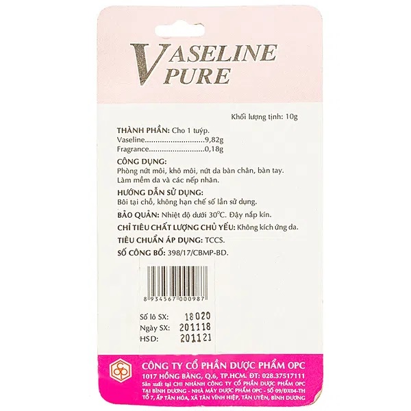 Kem dưỡng môi Vaseline Vaselin Pure hương dâu OPC 10g