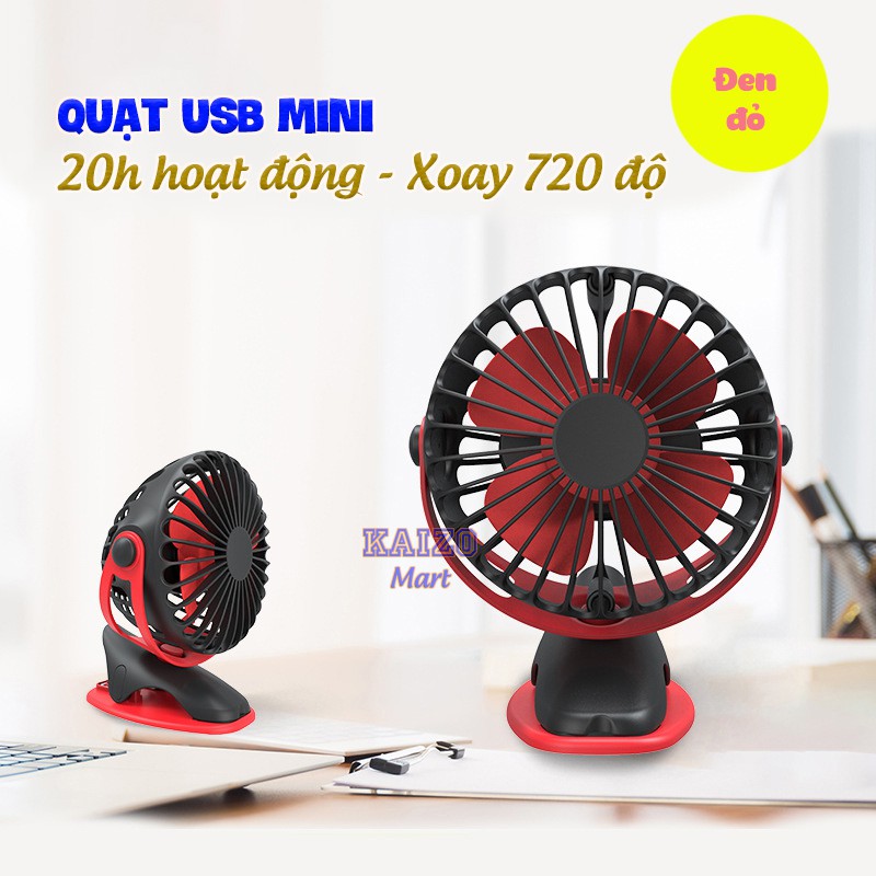 Quạt tích điện mini cầm tay để bàn - Mini fan quạt cho bé dùng pin tối đa đến 15h kẹp xoay 720 độ - Mianz Store