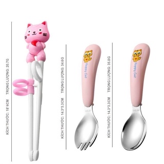 Set thìa dĩa đũa cho bé Happy Cat