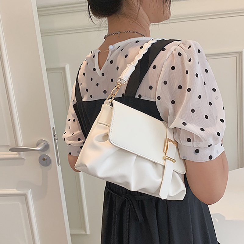 Túi đeo dưới cánh tay làm từ da PU màu trơn đơn giản thời trang mùa hè IELGY