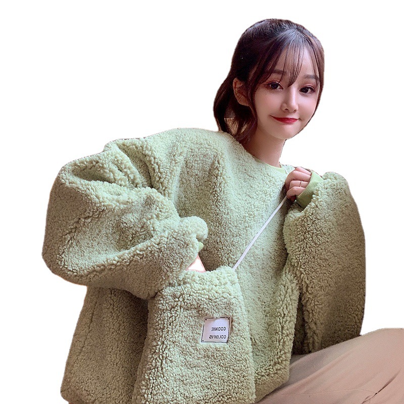 Áo Len Lông Cừu Lót Nhung Ấm Áp Thiết Kế Trẻ Trung Phong Cách Hàn Quốc Cho Nữ