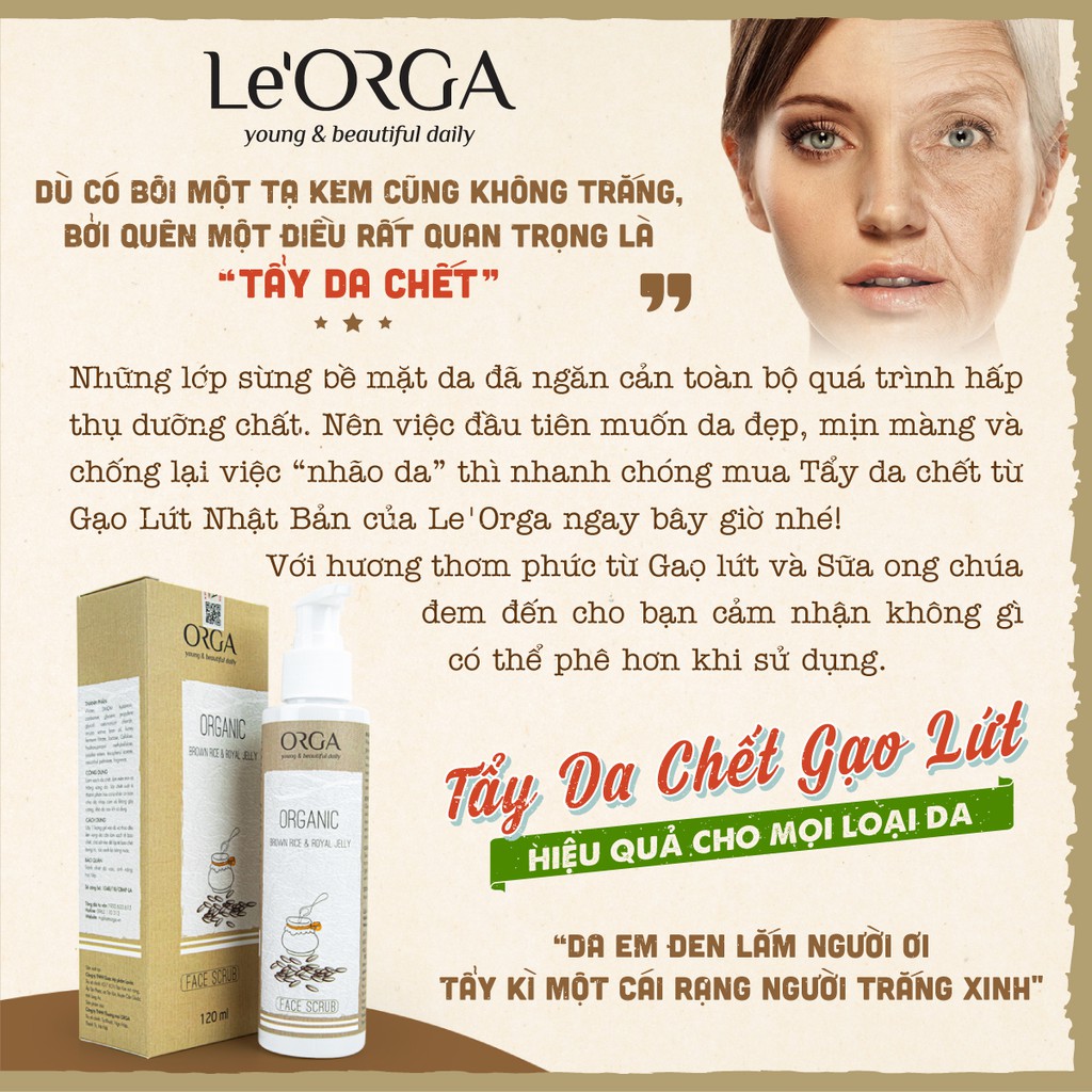Tẩy Tế Bào Chết Da Mặt Le'Orga Gạo Lứt - Gel face scrub Hạt Tẩy Kì Ngừa Mụn, Trẻ Hóa Da, Trắng Da 120ml | BigBuy360 - bigbuy360.vn