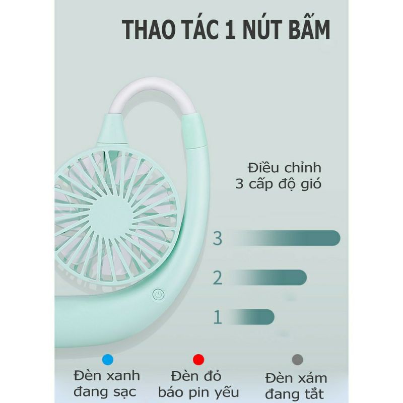 Quạt Mini Tích Điện Đeo Cổ Tiện Lợi