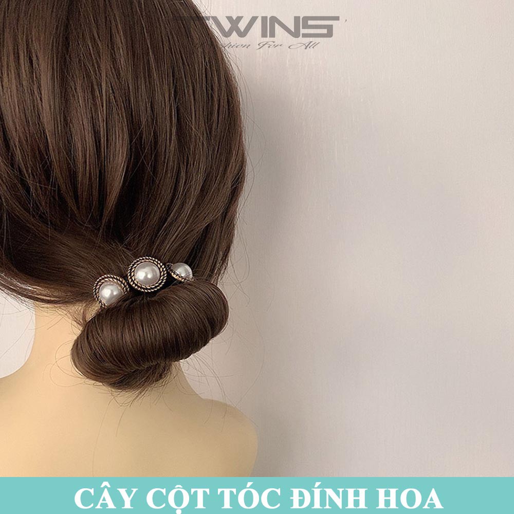 Dây buộc tóc, búi tóc dẻo đính ngọc trai SK209 làm dụng cụ quấn tóc cho nữ cao cấp phong cách Hàn Quốc, xinh xắn cute