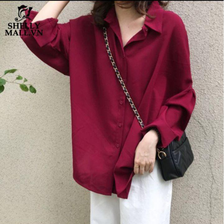 Áo sơ mi trơn tay dài màu Đỏ, chất kate voan đẹp 11316-14B1