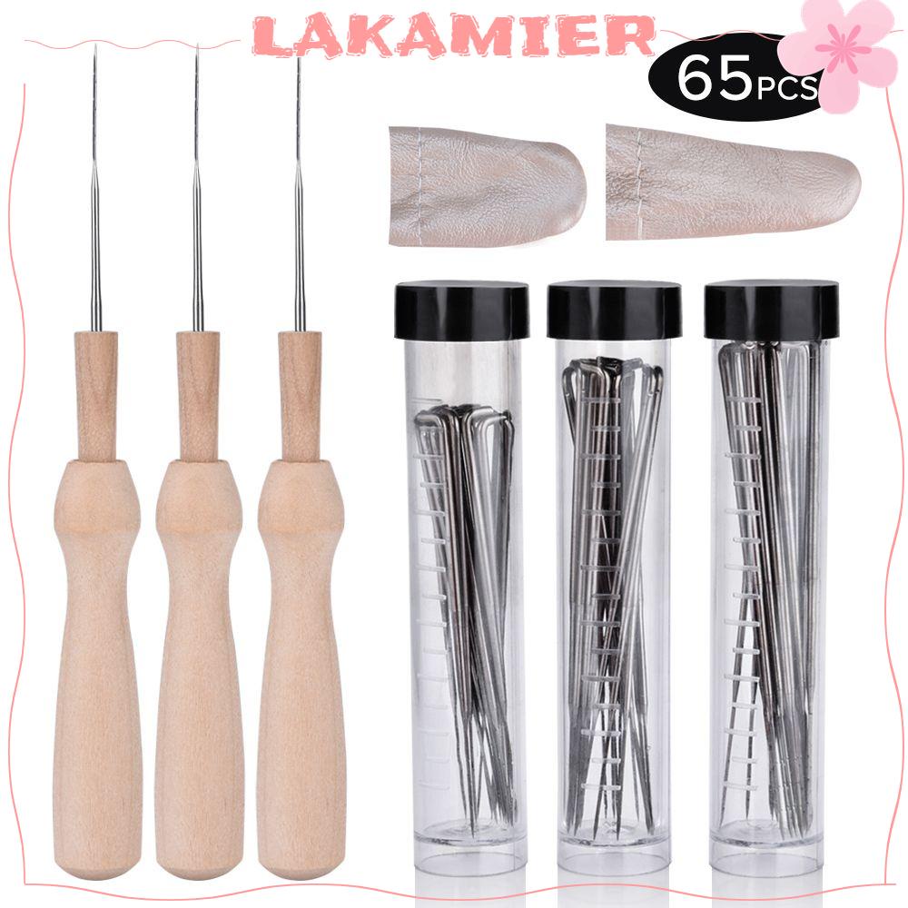 LAKAMIER  65PCS Felting Needles suit DIY Craft Sewing Fabric Tools Wooden Handle Holder