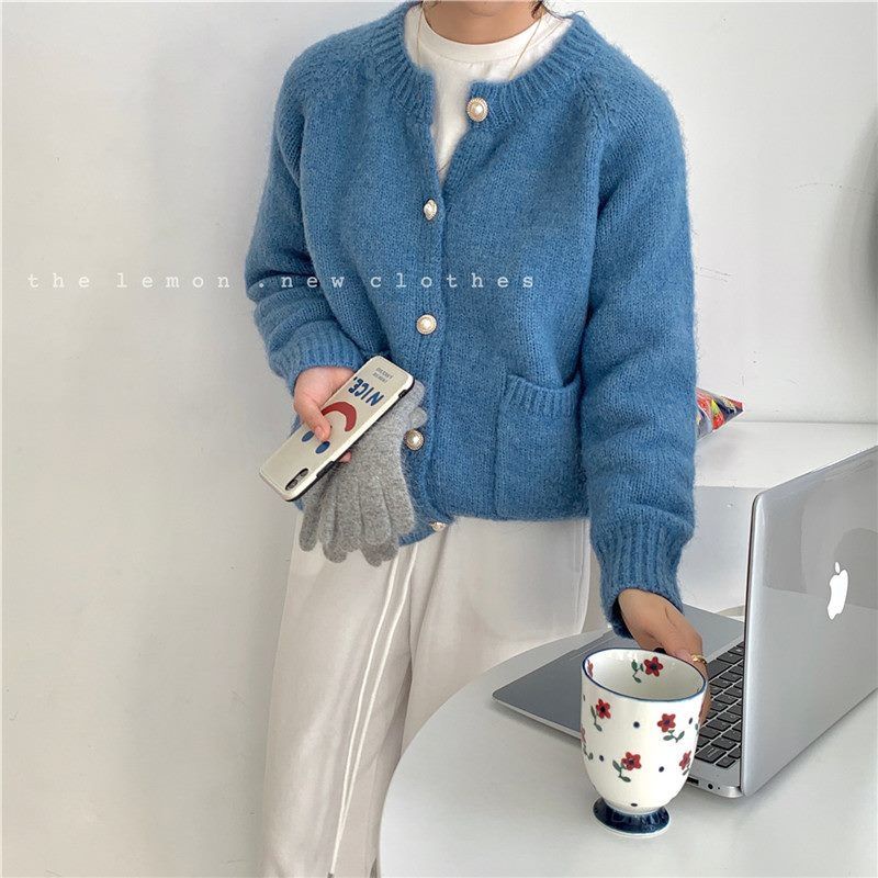 Áo khoác cardigan vải len dáng rộng thời trang retro