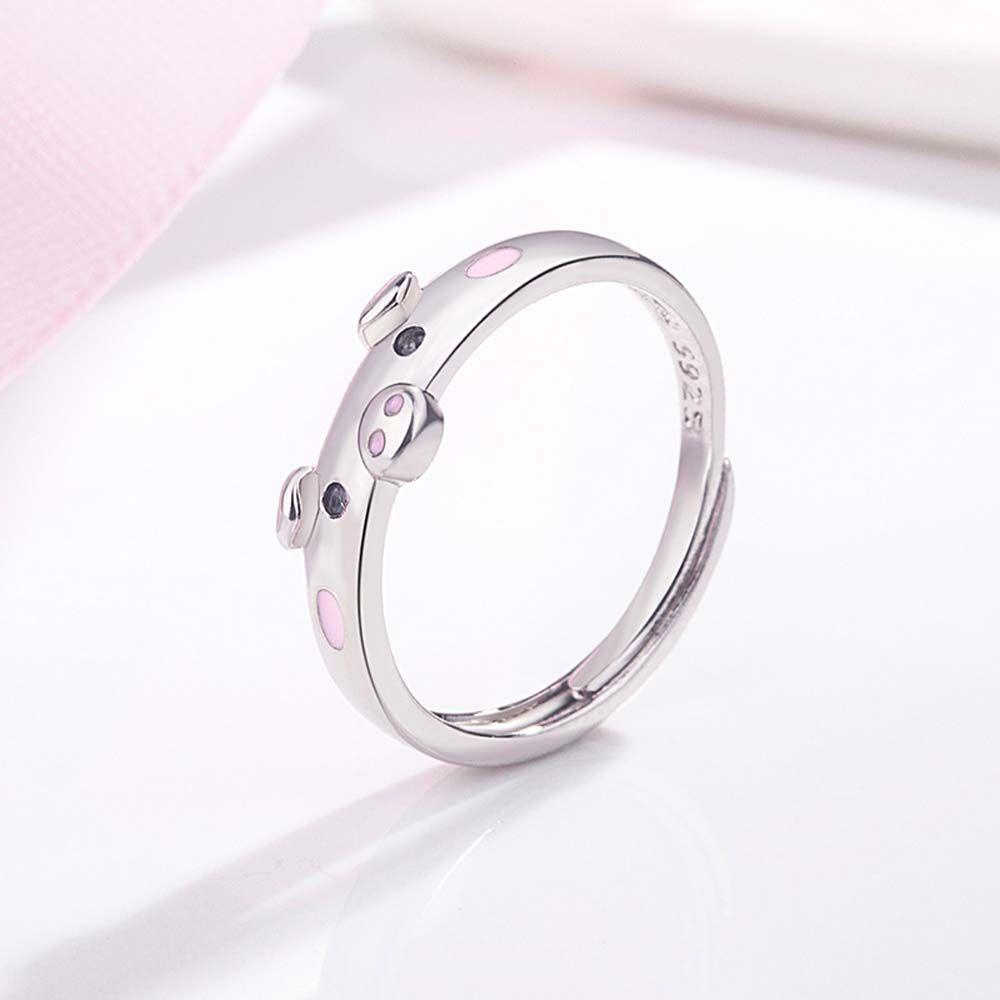 FORBETTER 1 Nhẫn Hở Hình Chú Heo Hồng Tráng Men Dễ Thương