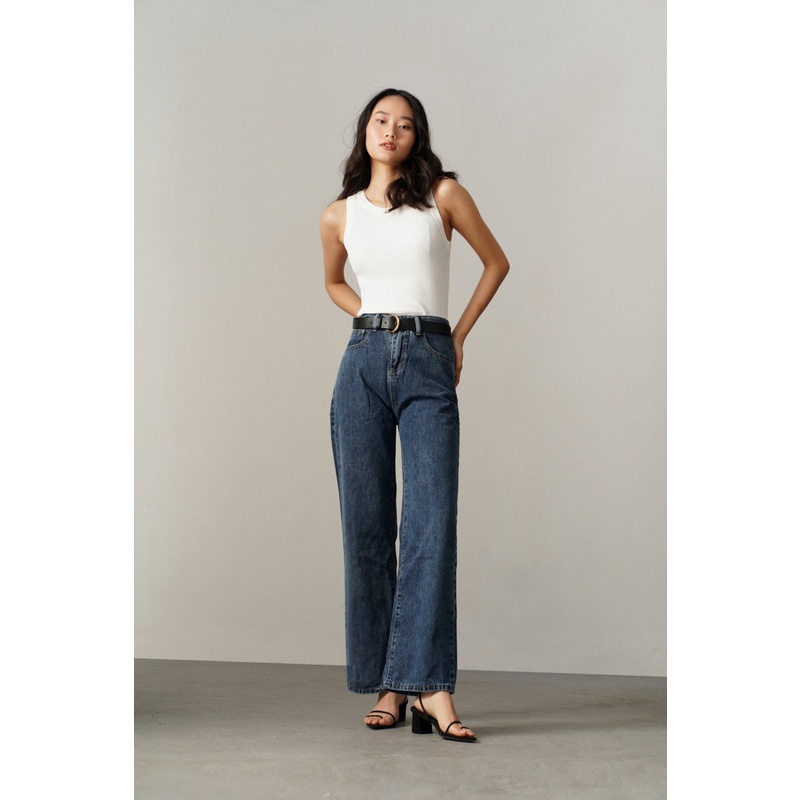 Quần jeans nữ ống đứng cạp cao (Xanh Navy)_MONOTALK B30016FB