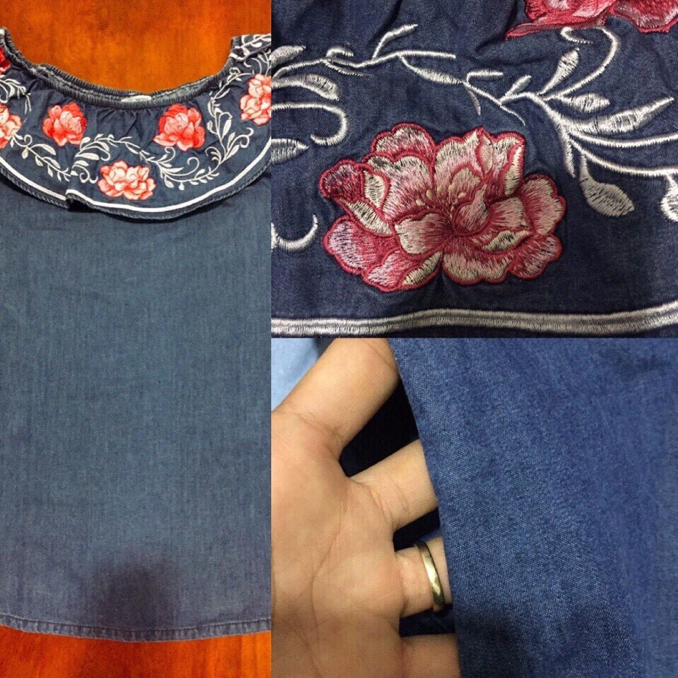Đầm Denim thêu dáng A