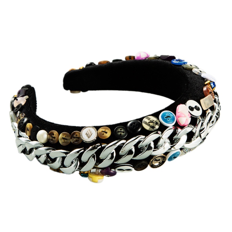 Băng Đô Cài Tóc Xốp Bọc Nhung Đính Nút Kim Loại Nhiều Màu Phong Cách Vintage