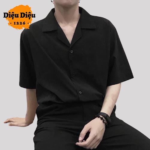 ÁO SƠ MI TAY NGẮN NAM NỮ ÁO ĐÔI FORM RỘNG SƠ MI CỔ VEST UNISEX HÀN QUỐC kèm ảnh thật - Diệu Diệu 1226