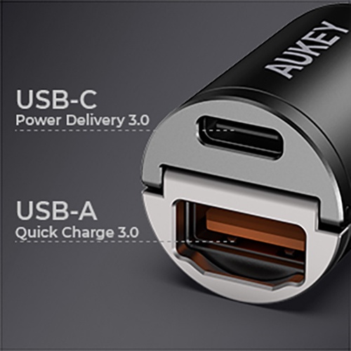 Tẩu sạc ô tô AUKEY CC-A3 sạc nhanh USB-C/USB-A 30w pd qc3.0 5A usb Mini