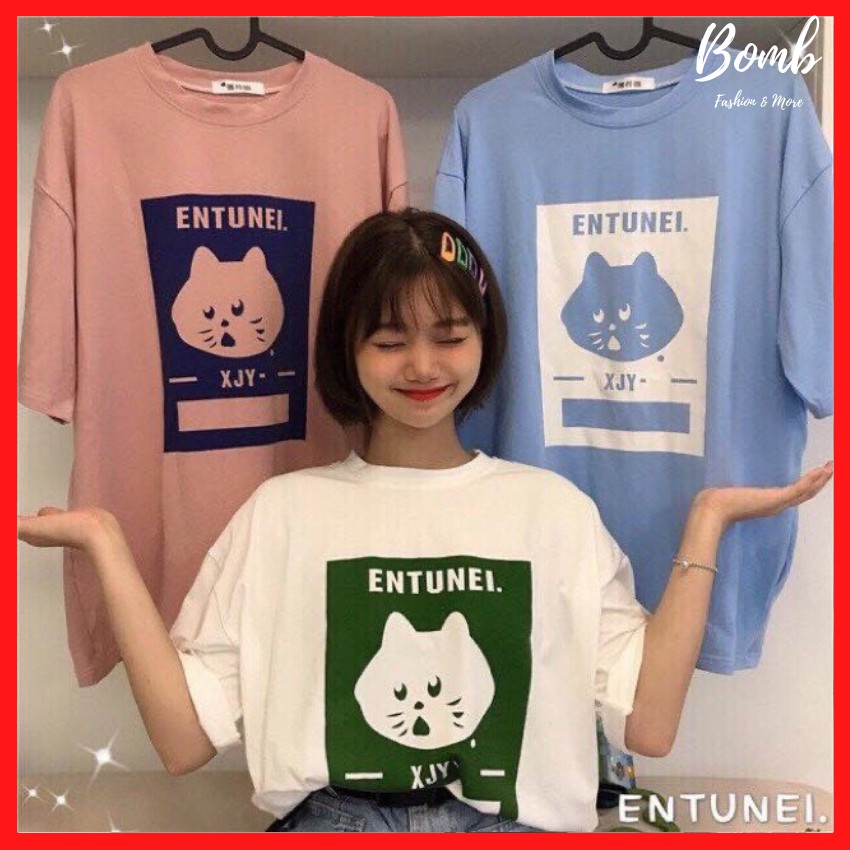 Sale hot! Áo thun tay lỡ dáng rộng in hình mèo con entul ngộ nghĩnh cực đáng yêu, áo phông tay lỡ form rộng hot hit